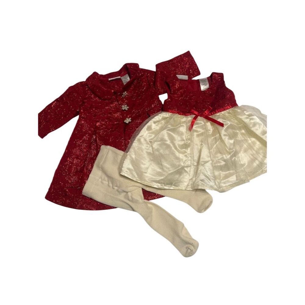 Blueberi Boulevard Toddler Girls Red Dress & Coat Set Size 12M Party Outfit